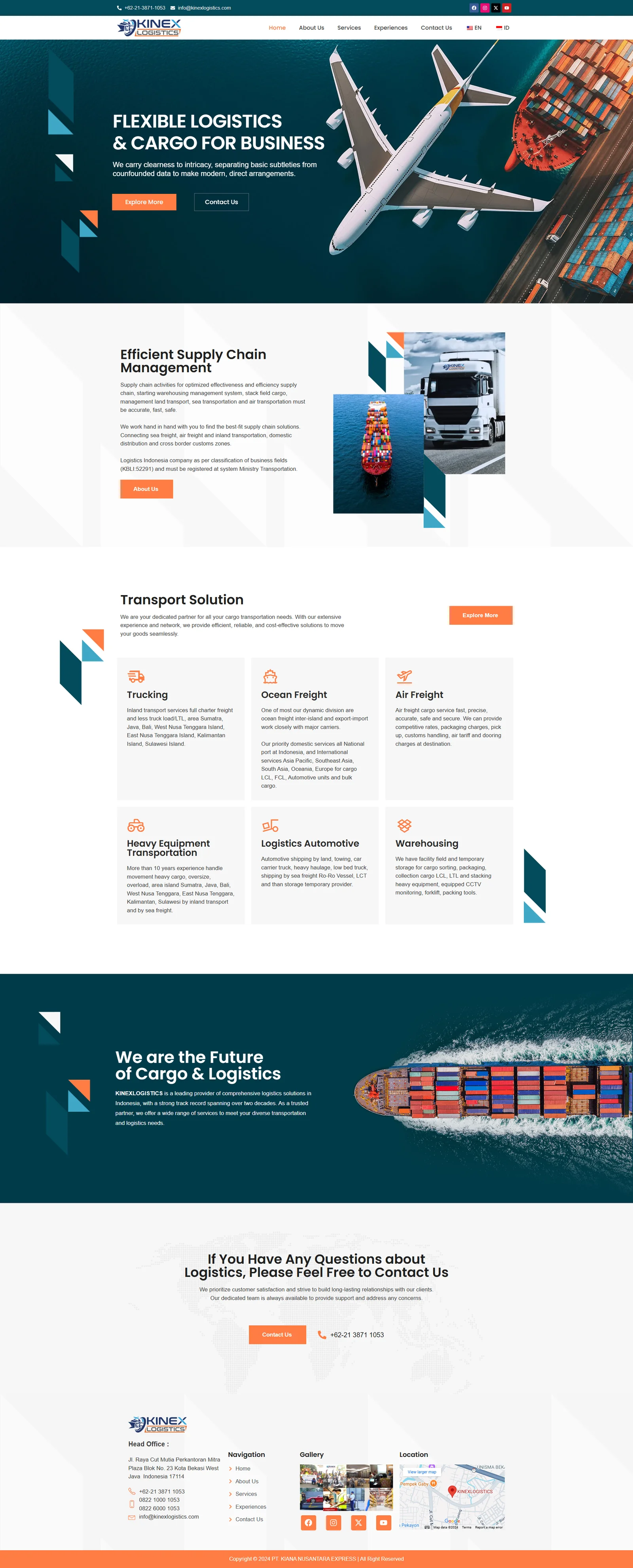 Tampilan website Kinex Logistics